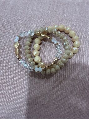 Elegant Beige and Gold Beaded Bracelet Set